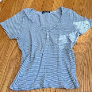 Brandy Melville Blue Striped Short Sleeve Top